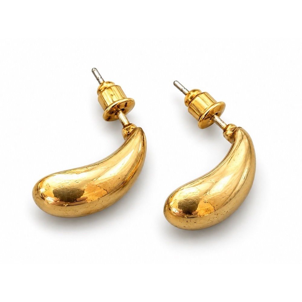 Gold Tone Teardrop Stud Earrings Polished Curved Post Back Minimalist Jewelry